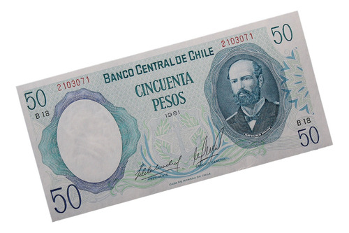 ¬¬ Billete Chile $50 1981 / De La Cuadra - Molina Unc Zp