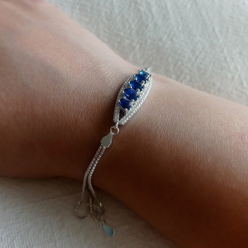 Imagen 4 de 5 de Pulsera Plata Italiana 925 Modelo Bella Azul