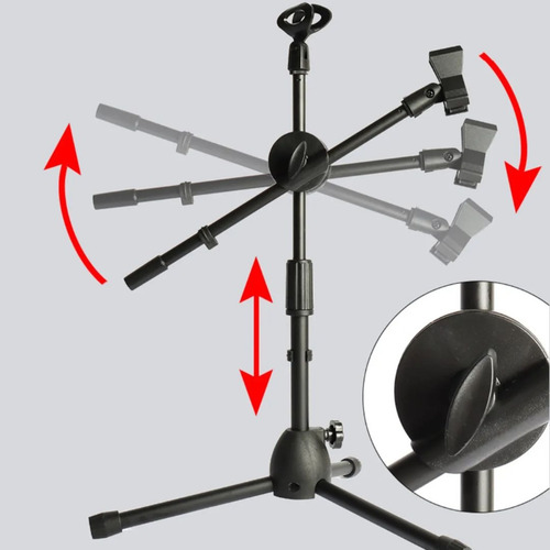Pedestal Suporte Tripé Para Microfone Duplo Altura 40 A 90cm
