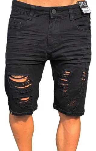 Bermuda Jeans Rosa Super Skinny Destroyed Masculina Parcelamento