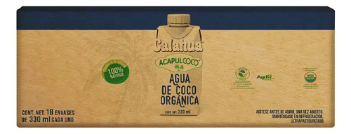 Calahua Acapulcoco Agua De Coco Orgánica 18 Pzas Msi