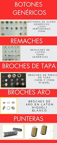 Botones; Remaches; Ojetes; Broches, Punteras Metálicos