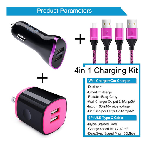 Set De Cargador De Pared Sidpro Tipo C Con 2 Cables Usb C