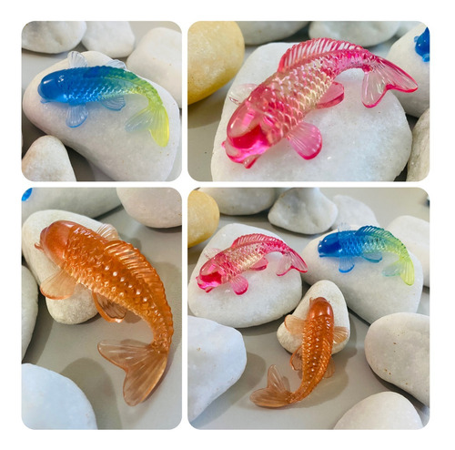 Kit 3 Peixes Carpa Showa Em Resina Atóxica Para Mini Jardim