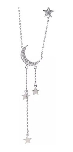 Plata 925 Zircones Del Hermoso Collar Con Luna Y Estrellas