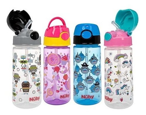 Botella De Agua Nuby Para Niños Estampada Flipit Active Con