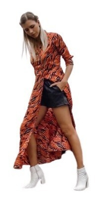 Vestido Camisero Con Botones Hasta El Piso Kimono