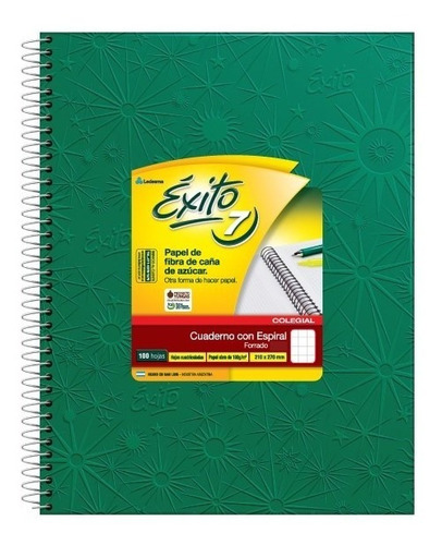Cuaderno Exito E7 Espiralado 100 Hojas Cuadriculado Verde