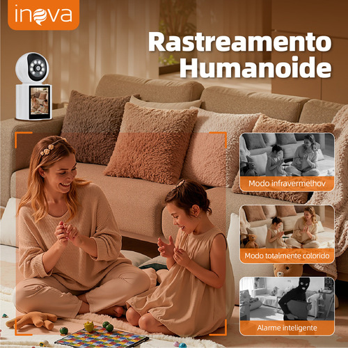 Câmera de Segurança Inova com Tela 2,8" - Videoconversa, Wi-Fi, Movimento Panorâmico, Detecção por IA para Bebês, Idosos e Pets (Cães/Gatos) - Monitor Inteligente Residencial