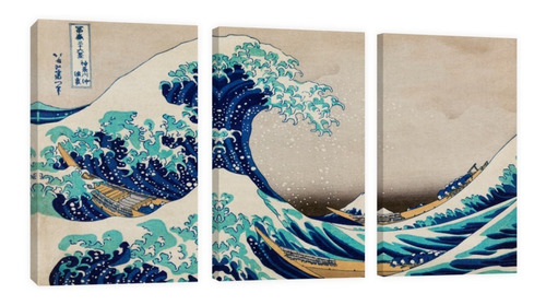 Cuadro Decorativo Canvas Tríptico Vertical Ola De Kanagawa