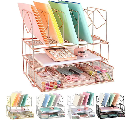 Youbetia Rose Gold Desk Organizers, All In One Desktop File 