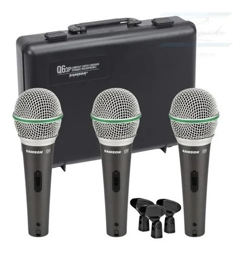 Kit Com 3 Microfones Samson Q63p Com Case + 3 Cachimbo