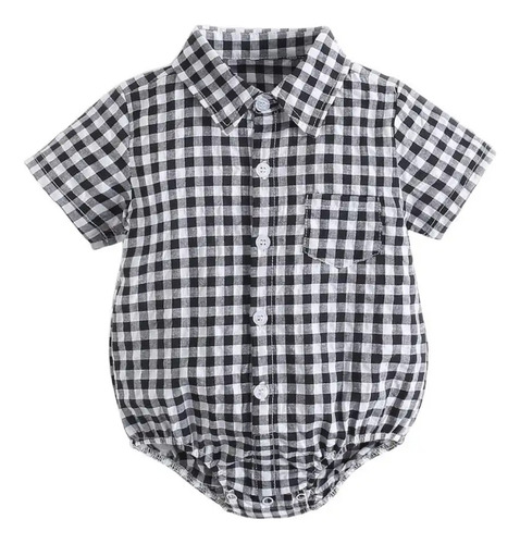Pañalero Mameluco Tipo Camisa A Cuadros Negro, Bebes