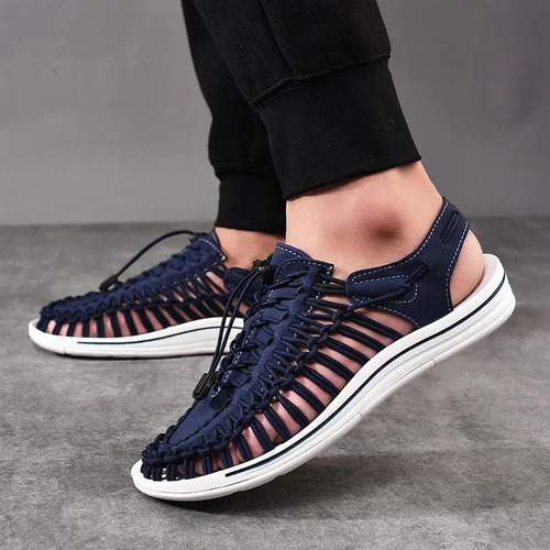 Sandalias De Playa Tejidas Para Hombre, Zapatos Casuales De