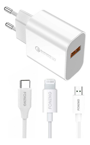 Cargador Foneng Eu46 Micro Usb 3a Usb 3.0 Ub Color Blanco