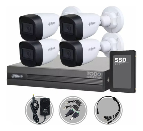 Kit Seguridad Dahua Dvr 4ch + 4 Camaras 2mp Microfono +disco