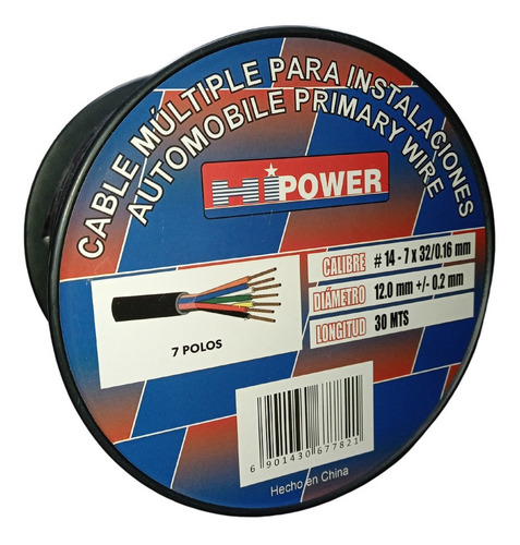 Cable Cableado Automotriz 7 Vías Polos Carrete 30 Mts N14 