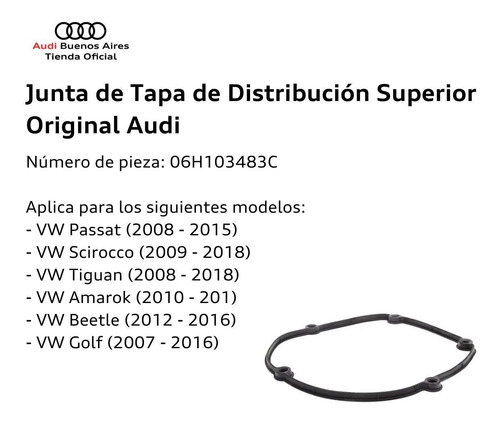 Imagen 3 de 7 de Junta De Tapa De Distribucíon Superior Audi A3 2004 Al 2013