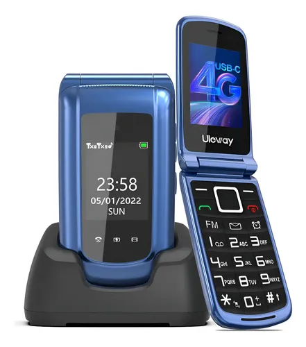 Telefono Mayores Teclas Grandes Uleway Teléfono Móvil Para Personas Mayores Con Base De Carga Bluetooth - 4G, Teclas Grandes, Botón SOS, Pantalla 1,77, Dual-SIM - Sonido Fuerte, Fácil De Usar, Batería De