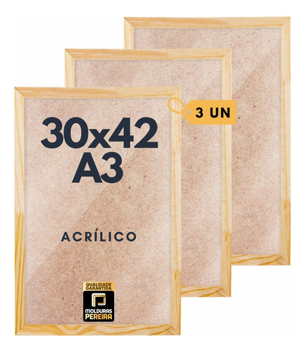 Kit Com 3 Moldura Quadro Poster 30x42 A3 Com E-vidro