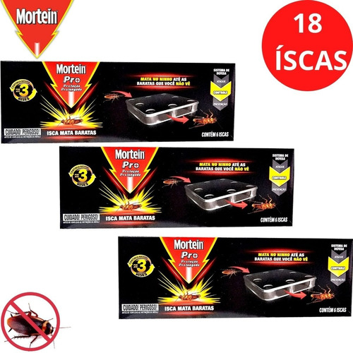 Kit Com 3 Caixas Isca Mata Baratas Mortein Pro C 6 Unid Cada