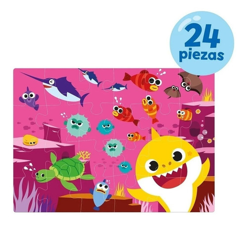 Imagen 2 de 5 de Rompecabezas Gigante Baby Shark 24 Pzs Puzzle Para Pintar Ed