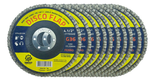 Disco Flap Grão 36 4.1/2 Pol. 115 X 22mm - Caixa 10 Unidades