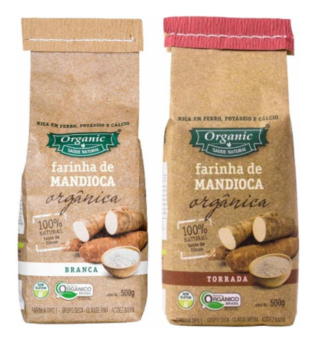 Kit 2 Farinha De Mandioca Orgânica 500g: Branca, Torrada