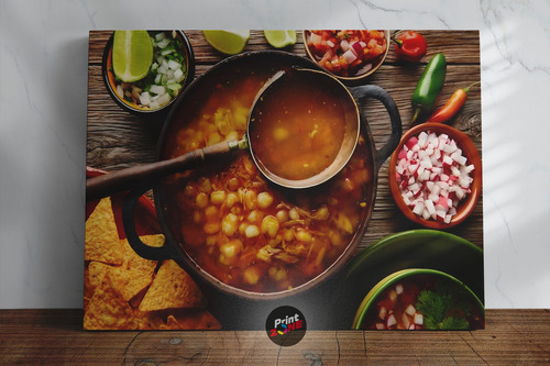 Pintura decorativa PRINTZONE Comida mexicana, restaurante de sopa de pozole em tela de pratos mexicana, pintura minimalista abstrata moderna, sala de jantar, quarto, 90 cm x 140 cm