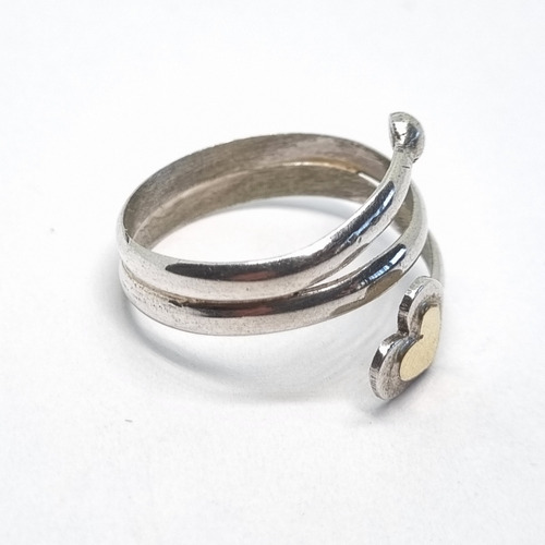 Imagen 3 de 7 de Anillo Plata Y Oro Con Corazon En La Punta