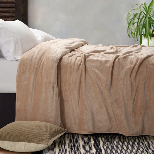 Frazada 1 1/2 Plazas Flannel Premium Tacto Súper Suave Degas Tostado Liso