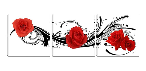 3 Paneles Red Rose Music Canvas Decoración De La Pared...
