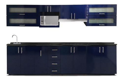 Cocina Integral Moderna Zaria Izquierda Parrila 3.30m Azul.