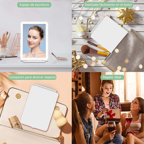 Espejo Para Maquillaje Con Luz Y Espejos Portatil Recargable