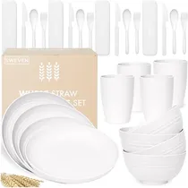 Comprar Juego De Vajilla De Paja De Trigo 28 Piezas Blanco