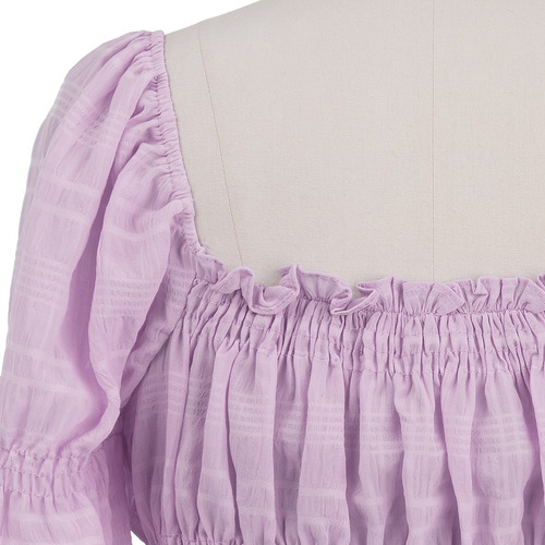 Imagen 6 de 7 de Blusa Corta Stretch Manga Larga Plisada Fresca Primaveral.