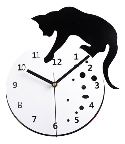 Reloj De Pared Con Diseño De Gato, Reloj Colgante Sin Peces