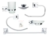 Comprar Kit Set Accesorios Juego Baño 6 Piezas Gloa Metal Vidrio
