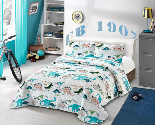 Kids Zone Colección Colcha Para Niños/adolescentes, Varie. Color Naranja, Azul, Verde, Blanco