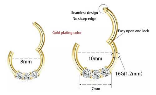 Piercing Nariz Arete Labio Oreja Anillo 3 Cristales Elegante
