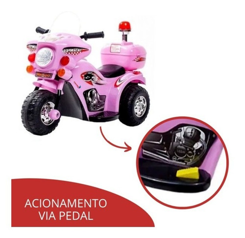 Mini Moto Elétrica Infantil Triciclo Motoca Criança Rosa