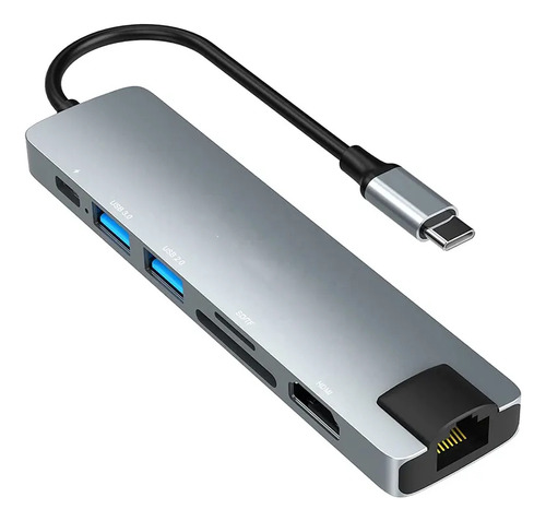 Adaptador Hub Phull 7 En 1 Usb-c Ethernet, Hdmi, Usb 3.0, Sd, Y Entrada Usb-c De Carga