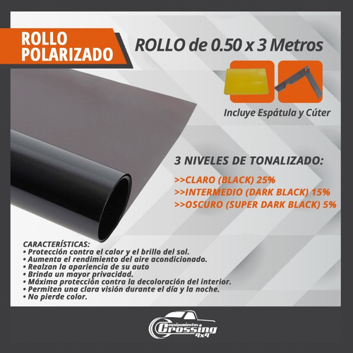 Imagen 2 de 9 de Polarizado Auto Film Rollo 3 Mt X 0.50 Laminas Varios Tonos