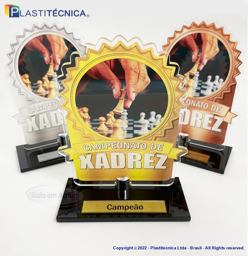Troféus Para Xadrez Acrílico 100% - Campeão, Vice E 3º Lugar