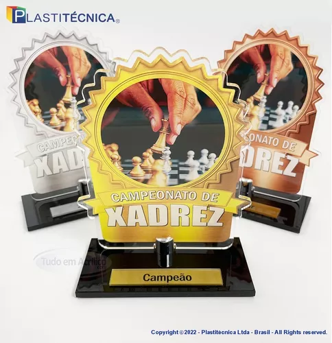 Medalhas Expressas Prêmio de Troféu de Campeão do Campeonato de Xadrez com  placa de placa central que mede 15 x 13 cm e inclui uma corrente de 86 cm  com bolsa de