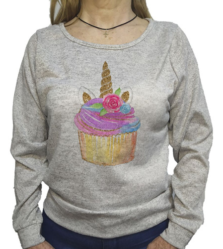 Buzo Lanilla Mujer  Unicorn Cupcake Comida Golosina