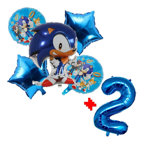 Globos Metálicos (5 Piezas + Número) Fiesta Temática Sonic