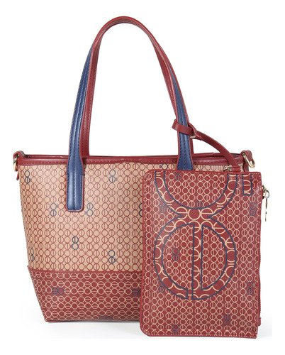 Bolsa Tote Cloe Para Mujer Chica 2 En 1 Monograma Estampado Color Rojo