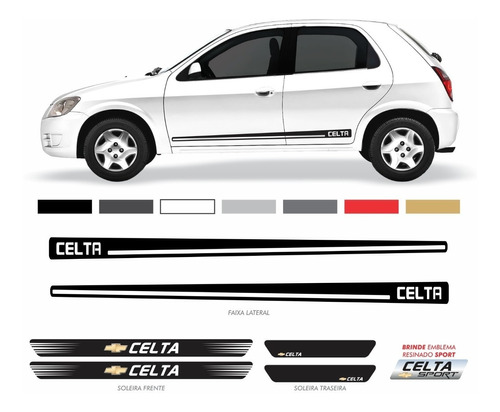 Kit Adesivo Chevrolet Celta Faixa Lateral + Soleira Kit24