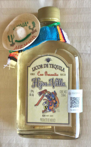 Licor De Tequila - Hijos De Villa / 250ml Petaca Con Gusano